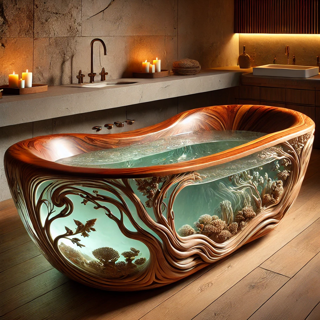 Integrating a Wood and Epoxy Bathtub into Bathroom Design