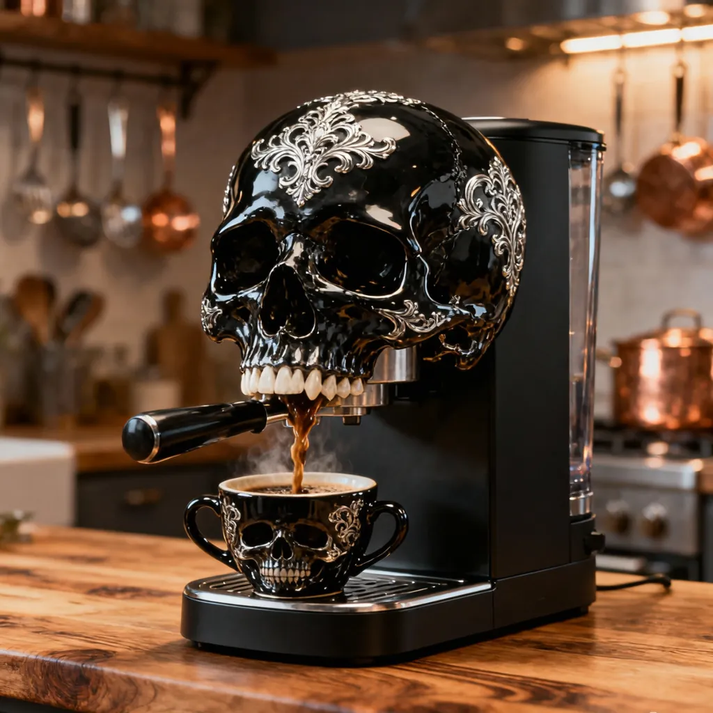 skull-themed coffee machine